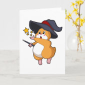Hamster als Zauberer mit Zauberstab Karte (Gelbe Blume)