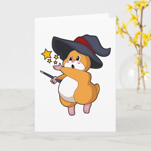 Hamster als Zauberer mit Zauberstab Karte (Gelbe Blume)