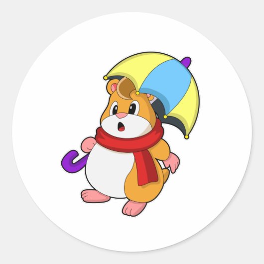 Hamster am Regen mit Umbrella Runder Aufkleber (Vorderseite)