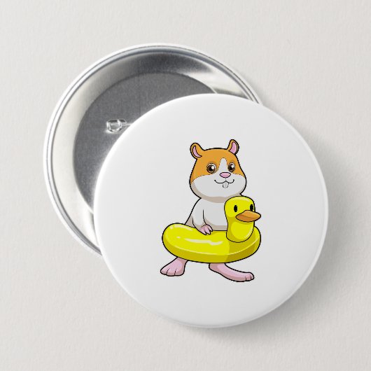 Hamster am Strand mit Duck als Swim-Ring Button (Vorne & Hinten)