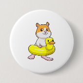 Hamster am Strand mit Duck als Swim-Ring Button (Vorderseite)