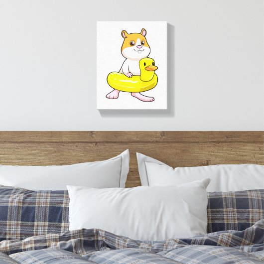 Hamster am Strand mit Duck als Swim-Ring Leinwanddruck (Insitu (Schlafzimmer))