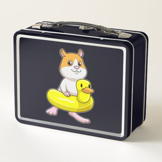 Hamster am Strand mit Duck als Swim-Ring Metall Brotdose (Rückseite)