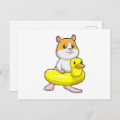Hamster am Strand mit Duck als Swim-Ring Postkarte (Vorne/Hinten)