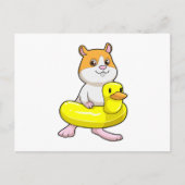 Hamster am Strand mit Duck als Swim-Ring Postkarte (Vorderseite)