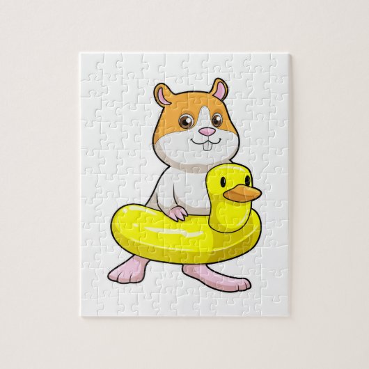 Hamster am Strand mit Duck als Swim-Ring Puzzle (Vertikal)