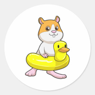 Hamster am Strand mit Duck als Swim-Ring Runder Aufkleber