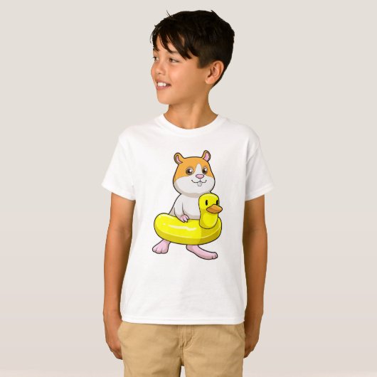 Hamster am Strand mit Duck als Swim-Ring T-Shirt (Vorne ganz)