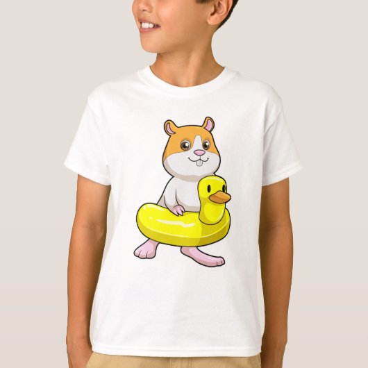 Hamster am Strand mit Duck als Swim-Ring T-Shirt (Vorderseite)