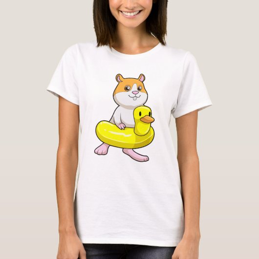 Hamster am Strand mit Duck als Swim-Ring T-Shirt (Vorderseite)