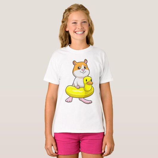 Hamster am Strand mit Duck als Swim-Ring T-Shirt (Vorne ganz)
