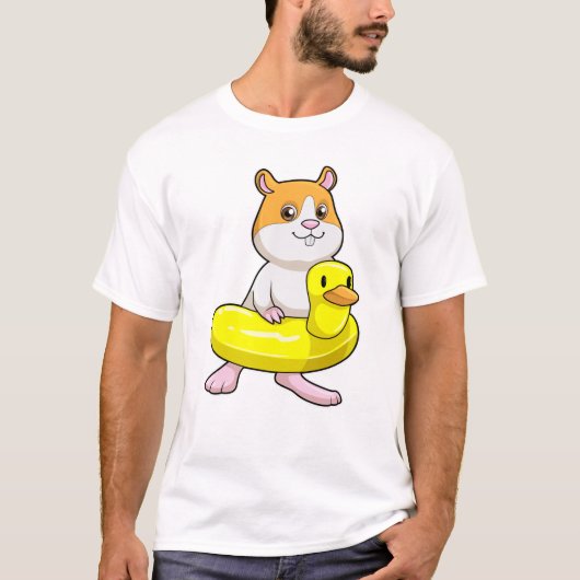Hamster am Strand mit Duck als Swim-Ring T-Shirt (Vorderseite)