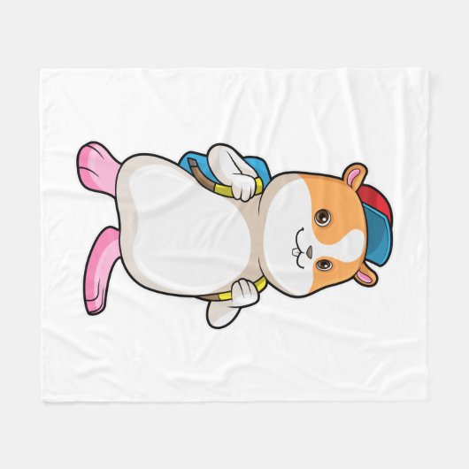 Hamster as Student with Backpack & Cap Fleecedecke (Vorderseite (Horizontal))