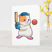 Hamster auf Cricket mit Cricket-Fledermaus und Cap Karte (Gelbe Blume)
