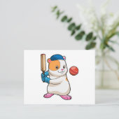 Hamster auf Cricket mit Cricket-Fledermaus und Cap Postkarte (Stehend Vorderseite)