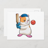Hamster auf Cricket mit Cricket-Fledermaus und Cap Postkarte (Vorne/Hinten)