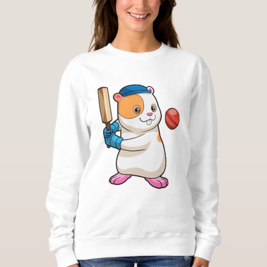 Hamster auf Cricket mit Cricket-Fledermaus und Cap Sweatshirt (Vorderseite)