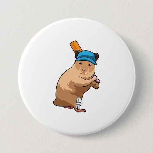 Hamster auf Cricket mit Cricket-Schläger Button (Vorderseite)