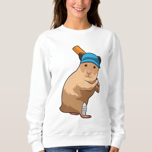 Hamster auf Cricket mit Cricket-Schläger Sweatshirt (Vorderseite)
