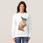 Hamster auf Cricket mit Cricket-Schläger Sweatshirt (Vorne ganz)