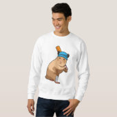 Hamster auf Cricket mit Cricket-Schläger Sweatshirt (Vorne ganz)