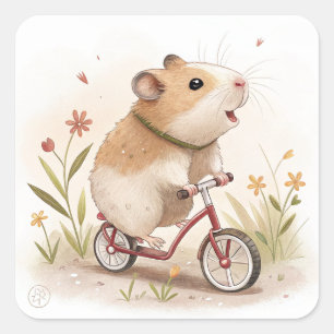 Hamster auf dem Fahrrad Quadratischer Aufkleber