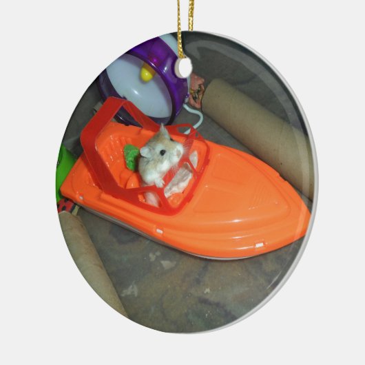 Hamster auf einem Boot Keramikornament (Links)