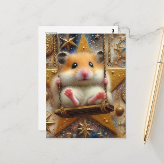 Hamster auf einem Swinging Star Postkarte (Vorderseite/Rückseite Beispiel)