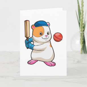 Hamster beim Cricket mit Cricket-Schläger und -Müt Karte