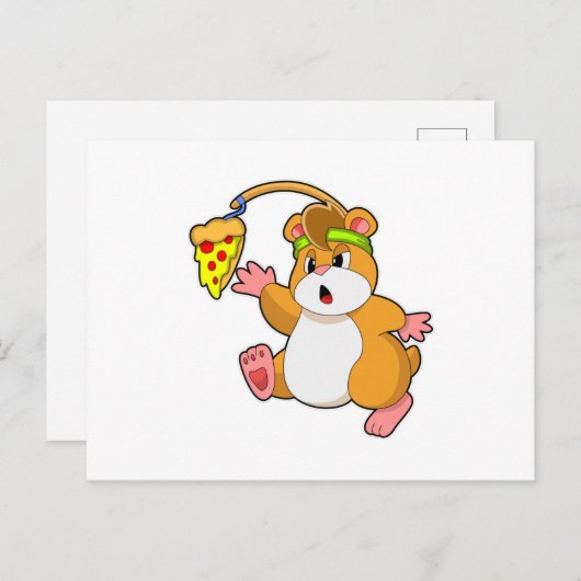 Hamster beim Essen mit Pizza Postkarte (Vorne/Hinten)