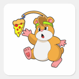 Hamster beim Essen mit Pizza Quadratischer Aufkleber