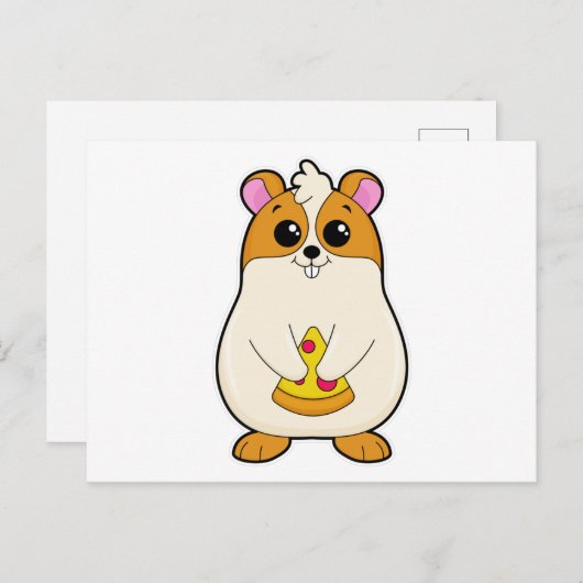 Hamster beim Essen von Pizza Postkarte (Vorne/Hinten)
