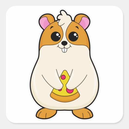 Hamster beim Essen von Pizza Quadratischer Aufkleber (Vorderseite)