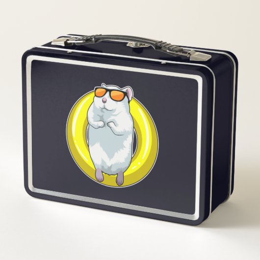 Hamster beim Schwimmen mit Schwimmring Metall Brotdose (Rückseite)