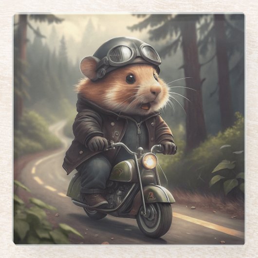 Hamster Biker Glasuntersetzer (Vorderseite)