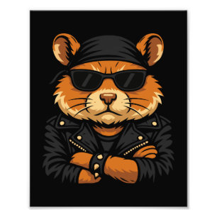 Hamster Biker Rider Leather Jacket Attitude Fotodruck