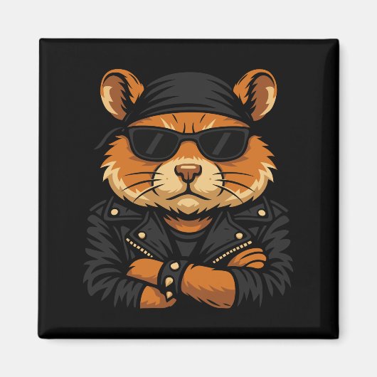 Hamster Biker Rider Leather Jacket Attitude Magnet (Vorne)