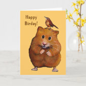 Hamster & Bird: Happy Bird Day, Birthday Karte (Gelbe Blume)