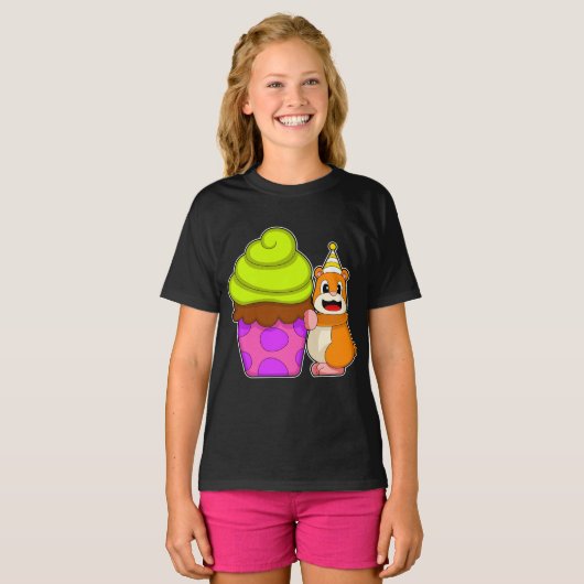 Hamster Birthday Cupcake T-Shirt (Vorne ganz)