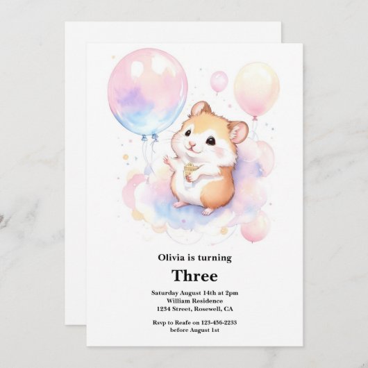 Hamster Birthday Einladung (Vorne/Hinten)