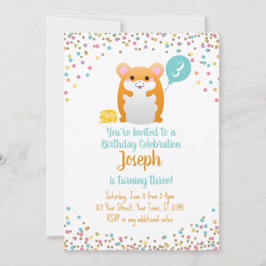 Hamster Birthday Party Einladung Blue Confetti (Vorderseite)