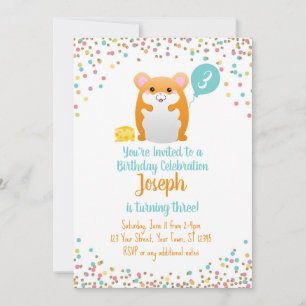 Hamster Birthday Party Einladung Blue Confetti