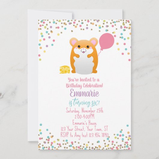 Hamster Birthday Party Einladung Confetti Glitzer (Vorderseite)