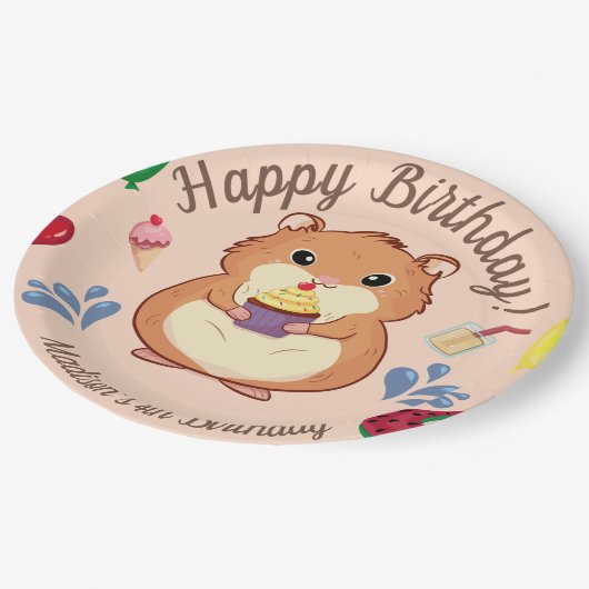 Hamster Birthday Pool Party Pappteller (Schrägansicht)