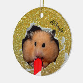 Hamster Chews Hole in Glittery Golden Ornament (Links)