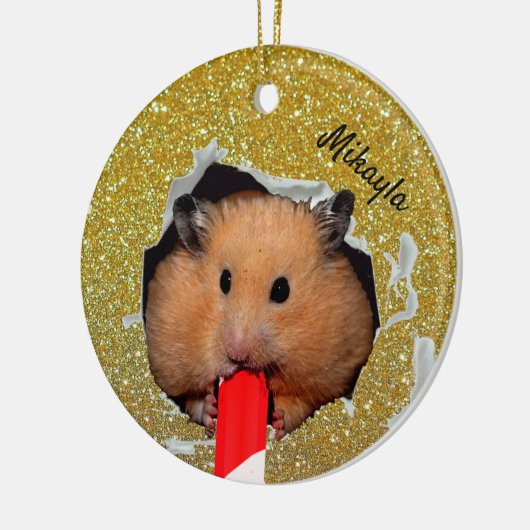 Hamster Chews Hole in Glittery Golden Ornament (Links)