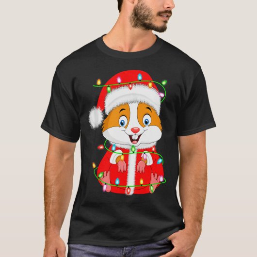 Hamster Christmas Lights Santa Costume Cute Animal T-Shirt (Vorderseite)