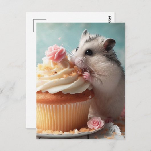 Hamster, der Kuchen isst Postkarte (Vorne/Hinten)