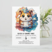 Hamster Friends Playful Birthday Einladung (Stehend Vorderseite)