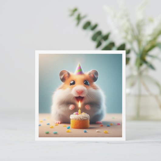 Hamster frisst Kuchen Einladung zum Geburtstag (Stehend Vorderseite)
